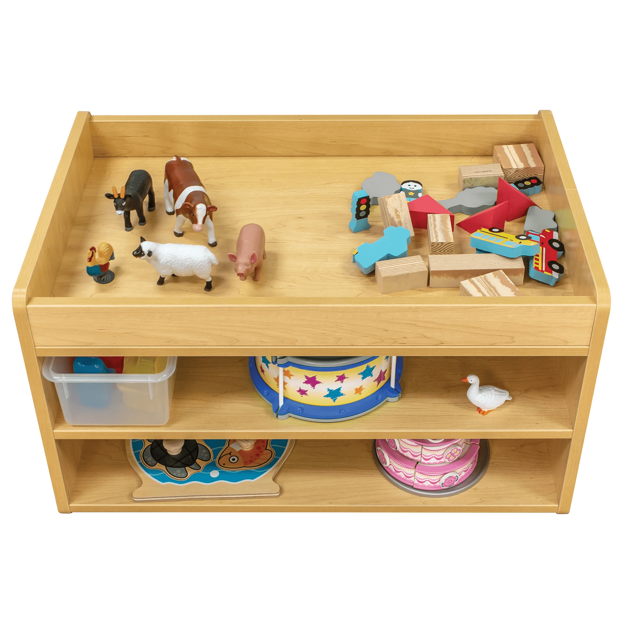 Tot Mate Toddler Play Center 2 Tier Wood Shelf Toy Storage Organizer, Classroom Furniture, Maple RTA