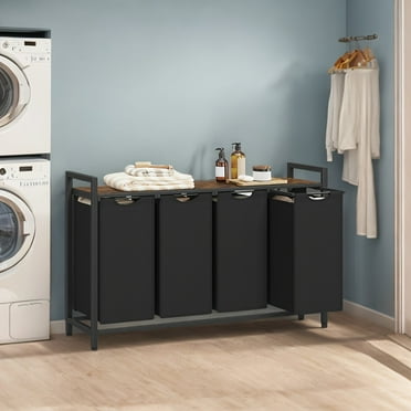 4-Compartment Laundry Basket 40L Metal Frame 45.7x28.4 Inch Collapsible