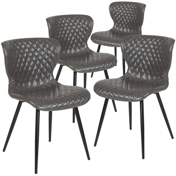 4 Pack Contemporary Upholstered Chair in Gray Vinyl