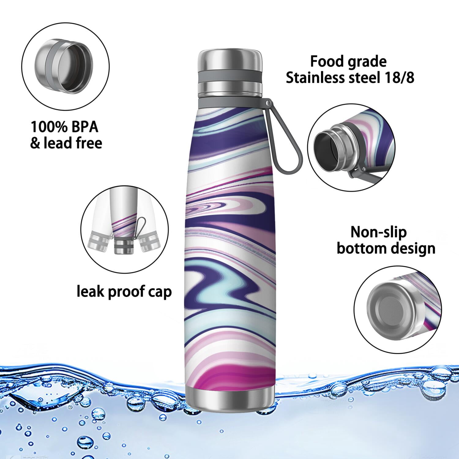 29oz Insulated Water Bottle with Tea Infuser, Stainless Steel Travel Mug, Liquid & Marble Print