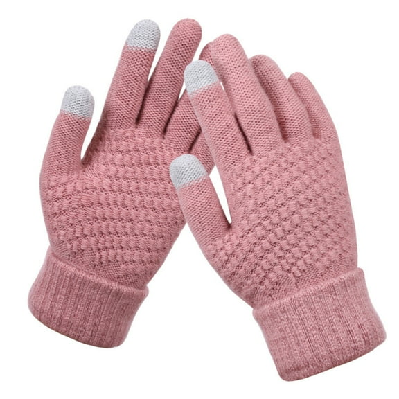 Grofry Women Gloves,Winter Solid Touch Screen Full Finger Woolen Warm Knitted Gloves Pink