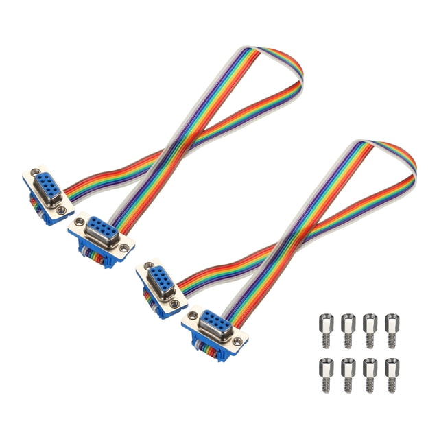 Unique Bargains 2 Pcs IDC Rainbow Wire Flat Ribbon Cable DB9 Female to DB9 Female 11.8 Inch Length 2.54mm Pitch