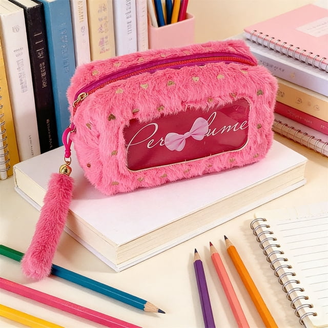 Estuche de gran capacidad para papelería y cosméticos con diseño de lazo, organizador portátil de tela para escuela, oficina y almacenamiento de maquillaje.