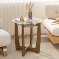 thumbnail image 4 of Patiojoy Glass End Table Set of 2 24" Round Side Table with Tempered Glass Top Transparent & Walnut, 4 of 9