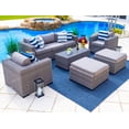 thumbnail image 5 of Tuscany 16-Piece Resin Wicker Outdoor Patio Furniture Combination Set with Sofa Ottoman Set, Round Dining Set, and Chaise Lounge Set (Half-Round Gray Wicker, Polyester Light Gray), 5 of 8