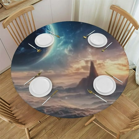 

Patifu Stars Outdoor Fitted Round Tablecloth - Stain-Resistant Washable Ideal for Restaurants Weddings Parties - 100% Polyester Fiber - Various Sizes Available 54 -58