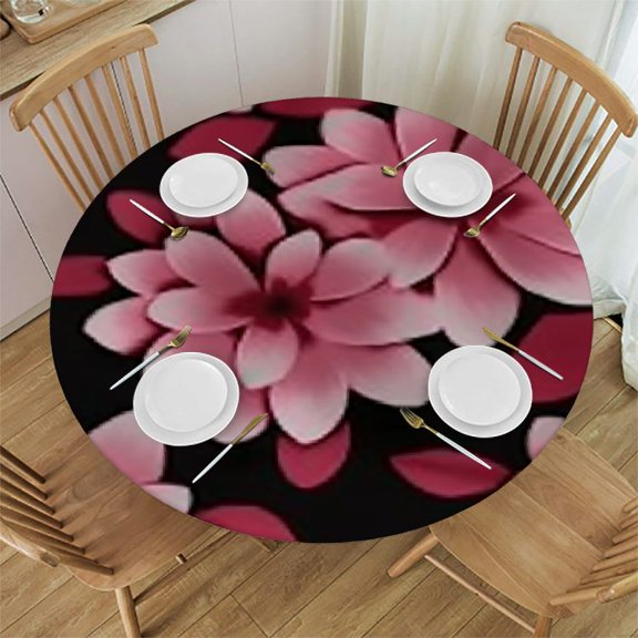 Cherry Background Round Fitted Tablecloth with Elastic Edge Spring Summer Table Cover Waterproof Wipeable Table Cloth