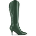 thumbnail image 3 of BLISSFUL STEP Women's Pointed Toe Stiletto Heel Knee High Boots Dark Green 6, 3 of 7