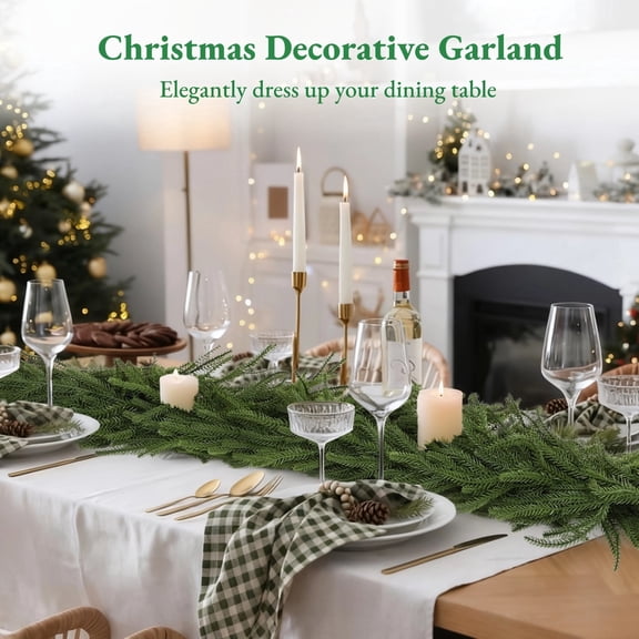 2 Pcs 8.86 Ft Artificial Christmas Garland, Norfolk Pine Garland, Authentic Greenery Garland, Soft Plastic Vines, Bendable Xmas Garland for Indoor Outdoor Holiday Decor