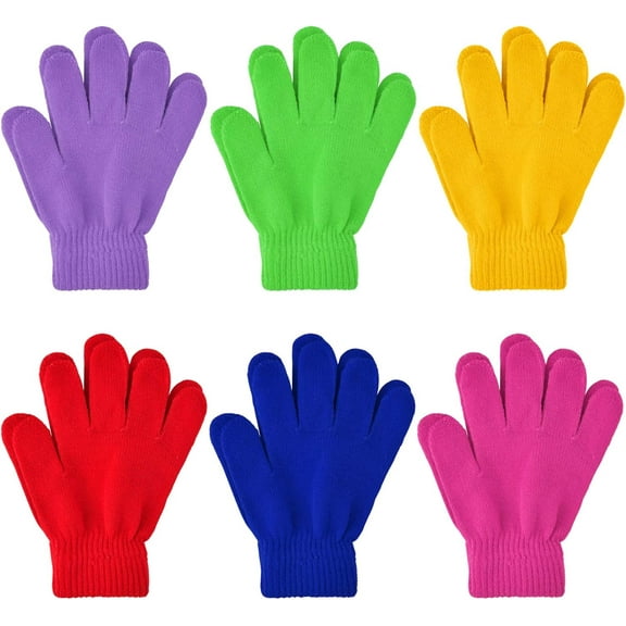 6 Pairs Kid's Winter Warm Magic Gloves Children Stretchy Full Finger Knitted Gloves Boys Girls Student Mittens Gloves (Mixed Colors 1, 4-6 Years)
