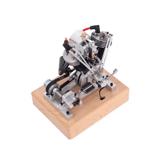 V-Twin Engine Mini 4-Stroke Gasoline Engine Model that Works, 4.4cc OHV Air-Cooled Metal Internal Combustion Engine with Kickstart, Full Metal Motorcycle Engine Model for Collectors and Hobbyis