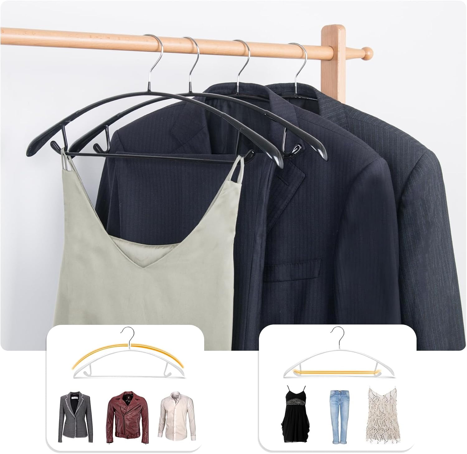 Non Slip PVC Coating Sweater and Dress Hangers, Wide Shoulder Bump Free Clothes Hangers, Black Color 20 Pack
