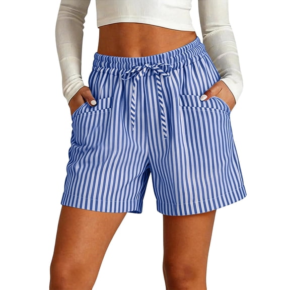 cocolona Womens Summer Casual High Waist Striped Beach Shorts Elastic Waist Drawstring Wide Leg Lounge Pants with Pockets