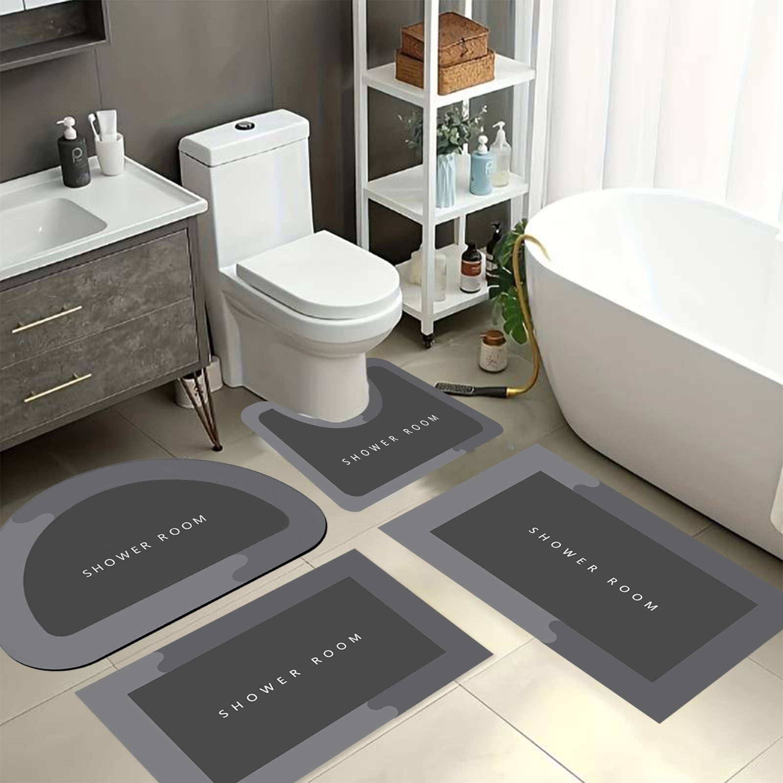 Tyidzon 4Pc Bath Mats for Bathroom, Extra Soft and Absorbent Bathroom Rugs, Non Slip Bath Mat Set with U-Shape Toilet Rugs, Carpet Runner for Bath Tub, Shower