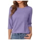 thumbnail image 1 of Camiseta de manga tres cuartos cómoda y casual de cuello redondo para mujer, 1 of 6