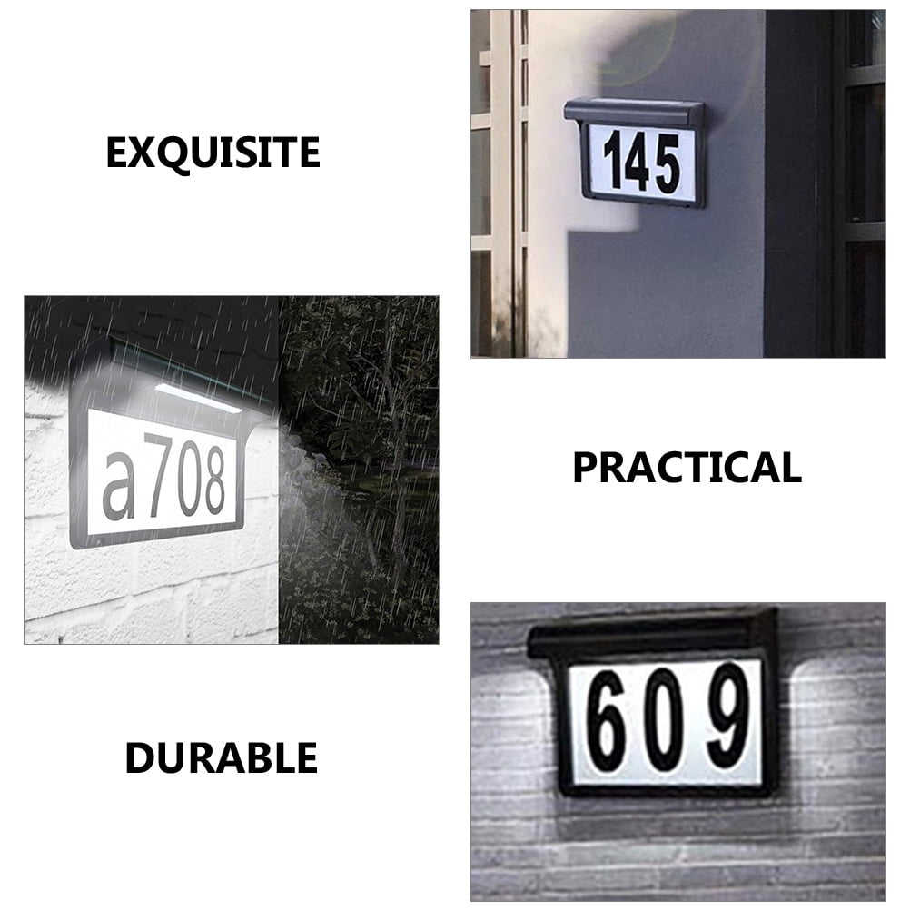LEORX 1Set Solar Powered Address Number Plaque for Outside Black Rectangular Modern Style