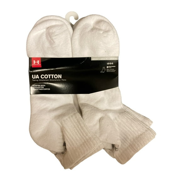 6 Pair Mens Under Armour Cotton Quarter Socks (White/Misty Grey, Medium)