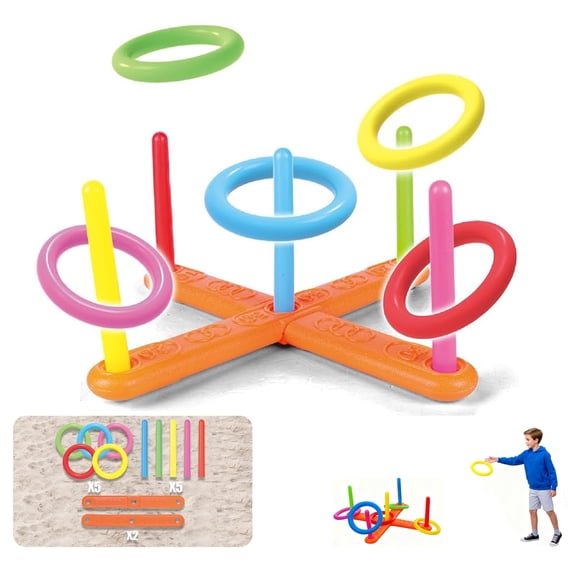 Ring Toss Game Set with 5 Rods and 5 Rings for Indoor Outdoor Family Fun for Sports/Outdoors(Multicolor),Hulucky