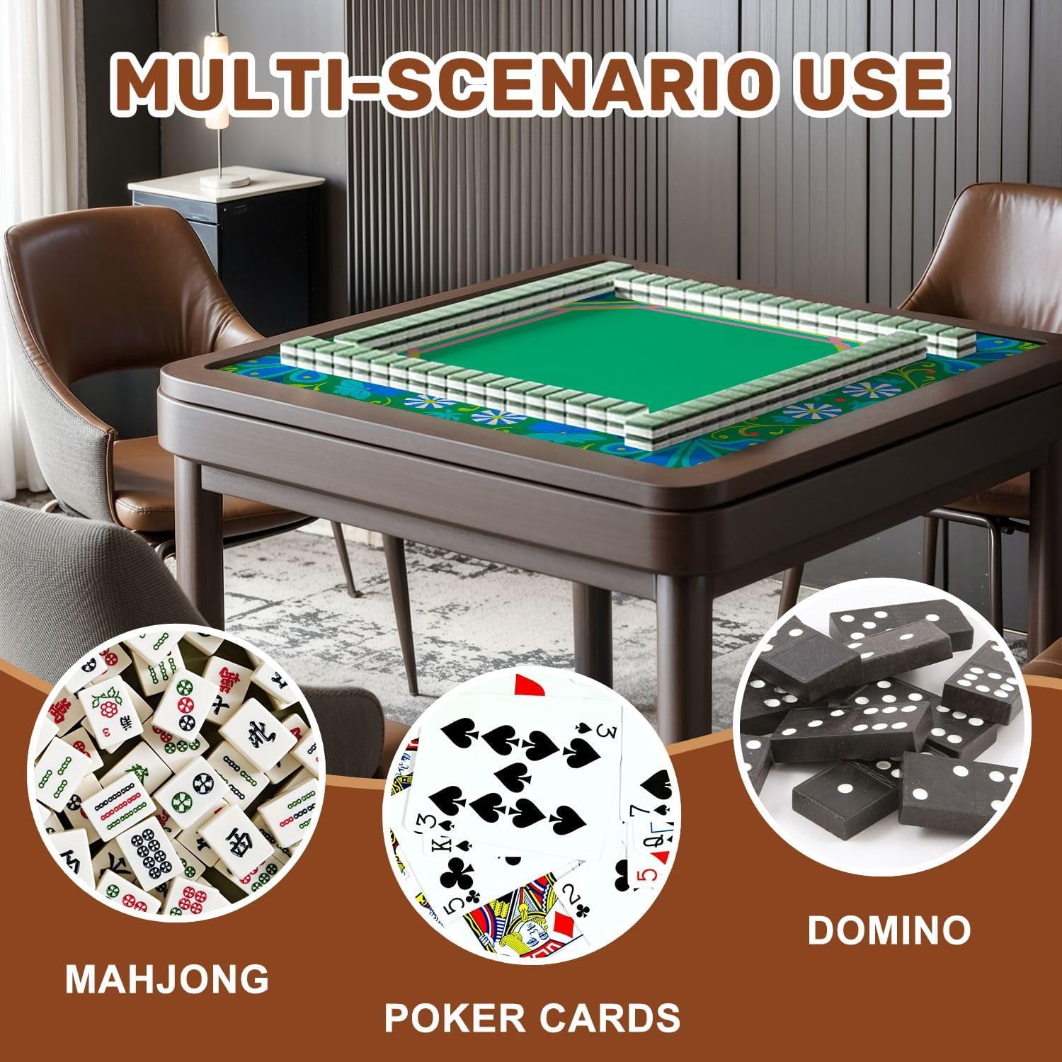 Mahjong Mat with Carrying Bag 31.5" x 31.5" Non-Slip Noise Reduction Abstract Floral Motifs Vibrant Colors Table Mat for Mahjong Poker Dominoes Card Board Tile Games