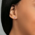 thumbnail image 4 of Gem Stone King 14K Yellow Gold White Moissanite and Pink Sapphire Three Stone Stud Earrings for Women | 0.67 Cttw | Gemstone | Round 3MM, 4 of 4