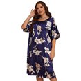 thumbnail image 3 of Baywell Plus Size Women's Nightgown 3/4 Sleeves Print Pullover Casual Round Neck Pajamas Knee Length Sleep Dress, 3 of 6