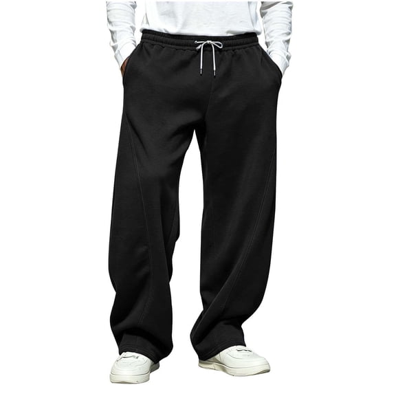 CBASIHI Mens Wide Leg Sweatants with Pockets- Casual Fall Elastic Waist Drawstring Baggy Streetwear Pants Black Size S-3XL