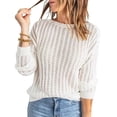 thumbnail image 1 of Suéter de mujer Prendas de punto de manga larga Cuello redondo Top de punto Color puro para Otoño Invierno, 1 of 6