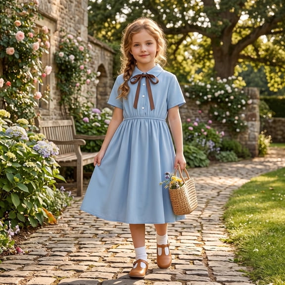 Shachafan Girls School Tiered Blend Dress For Kids Summer Short Sleeve A Line Party Dress For Girls Girls Dresses for Kids