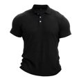 thumbnail image 5 of YLSDY Men's Short Sleeve Button Down Loose Tees, Ribbed Knit Fashion Lapel Business Formal Tops Summer Casual Beach Vacation Clothes Black S, 5 of 8