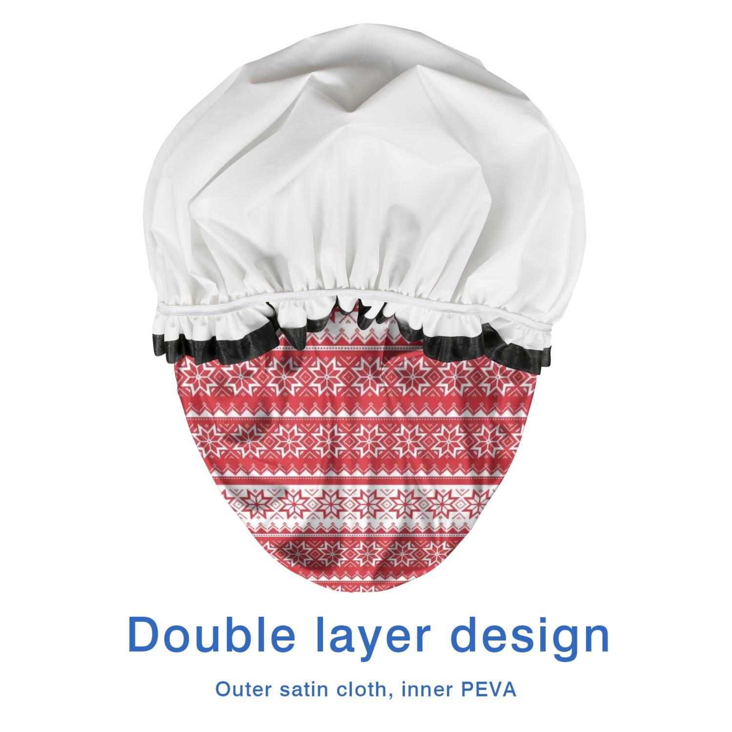 Shower Caps,Red Christmas Geometric Snowflake Pattern Waterproof Shower Cap for Women 4 Pieces,Double Reusable Hair Cover for Shower PEVA Elastic Stretch Hem