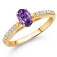 thumbnail image 2 of Gem Stone King 10K Yellow Gold Purple Amethyst and White Lab Grown Diamond Engagement Ring for Women (0.63 Cttw, Oval 6X4MM, Gemstone February Birthstone, Size 5), 2 of 4