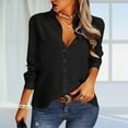 thumbnail image 3 of KBZDBZC Womens T Shirts Womens Casual Button Down Shirts V Neck Long Sleeve Collared Office Work Blouses Tops With Pocket Blouses for Women Women's Tshirts Womens Tee Shirt (Black,S), 3 of 6