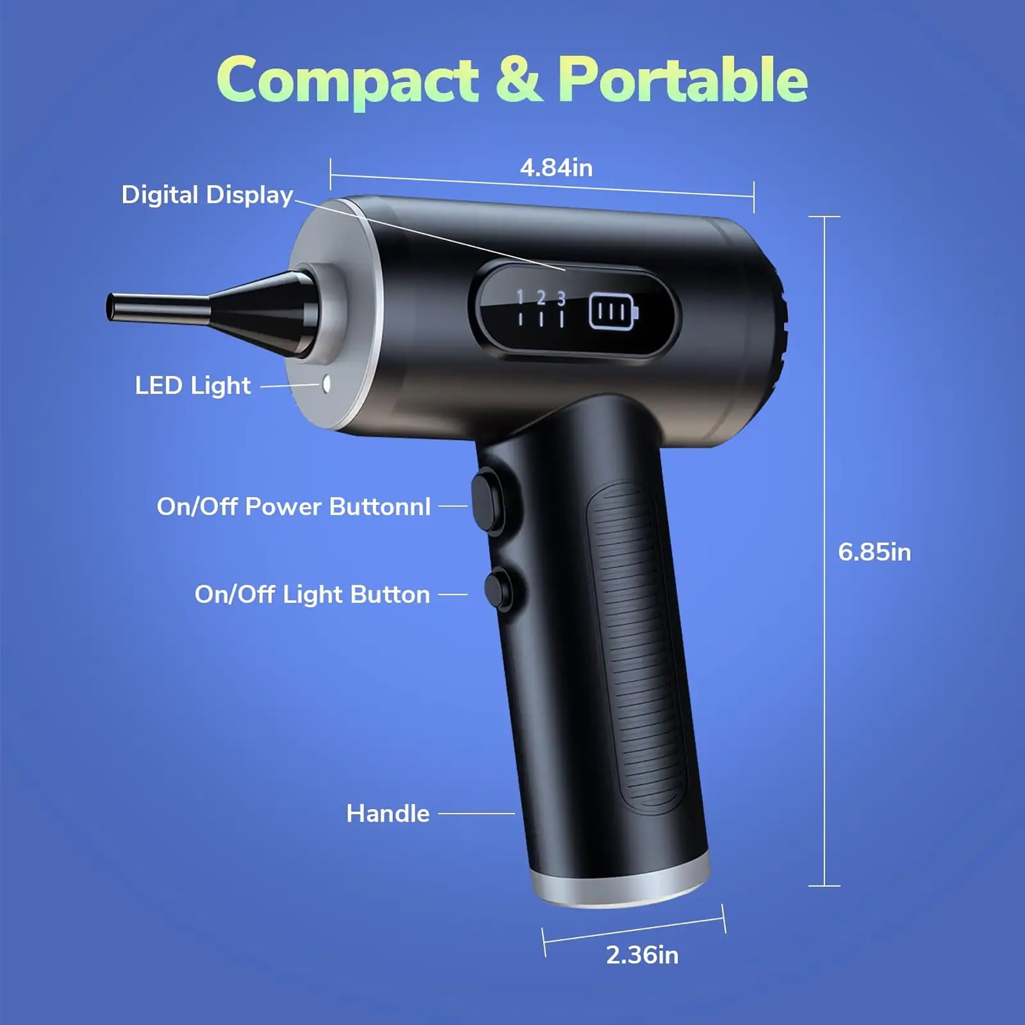Electric Air Duster - Vacuum, 50000 RPM Handheld Car Vacuum/Air Blower& Pump, 3 Gear Adjustable Electric Air Duster/Car Vacuum Cleaner, Keyboard Duster with LED Light-11 Kits