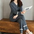 thumbnail image 2 of Lovskoo Soft Sleepwear Womens Pajama Sets Knitted Cotton Loose Lace Patchwork Button Down Home Suit Long Sleeve Pants Sleepwear Set Dark Gray, 2 of 9