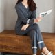 thumbnail image 1 of Puntoco Conjunto de pijama cómodo para mujer, ropa de dormir para mujer, de algodón tejido, con encaje suelto y retazos, estilo europeo y americano, conjunto de traje de casa, pantalones de manga, 1 of 5