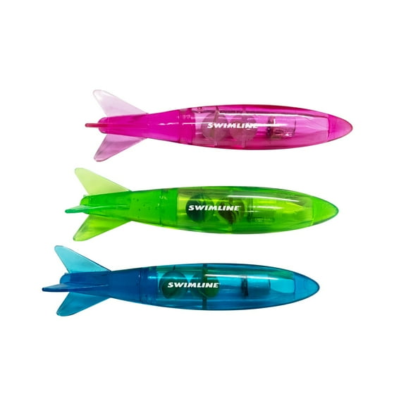 Swimline LED Lighted Torpedo Swimming Pool Diving Toys - 5" - Set of 3