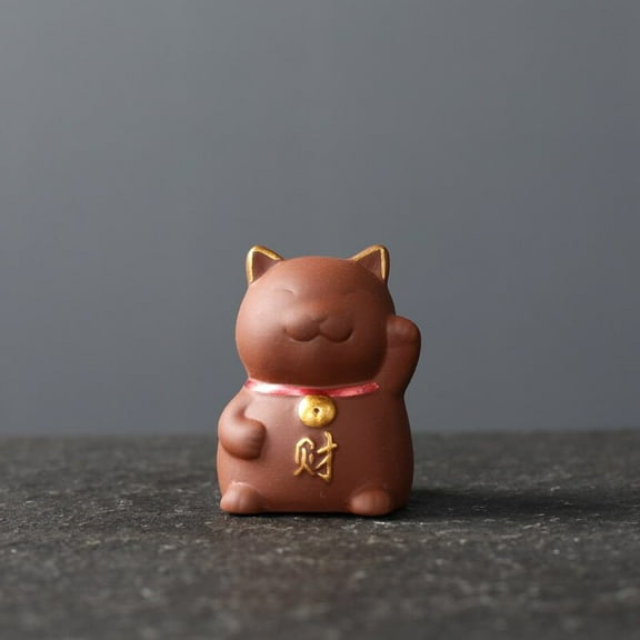 Clay Tea Pet Mascot Lucky Cat Tea Figurine Ornament Handmade Gift Chinese Purple