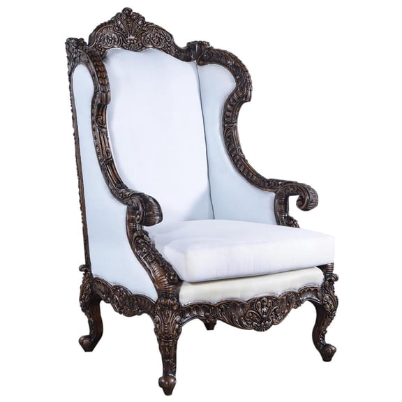 Antique Style Walnut Wingback Chair with Muslin