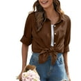 thumbnail image 4 of Women's Tops, Tees & Blouses Linen Button Down Long Sleeve Collared Loose Womens Spring Summer Shirts, 4 of 4