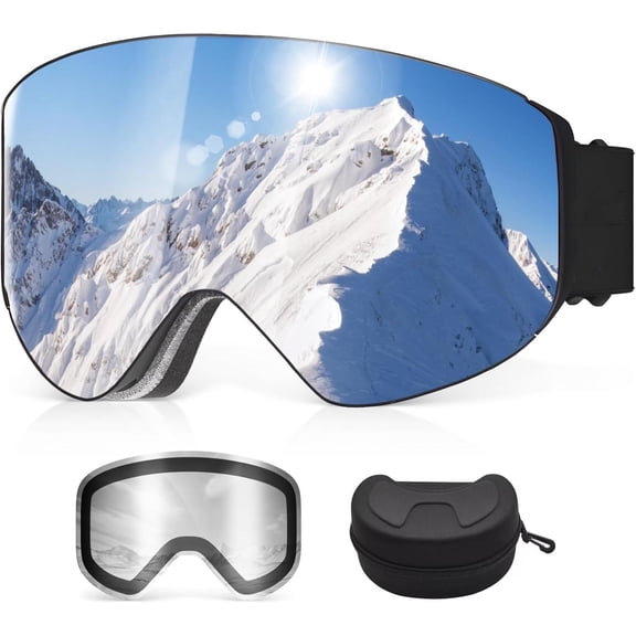 Ski Goggles, Snowboard Goggles with UV400 Anti-Fog Detachable Magnet Lenses for Men & Women