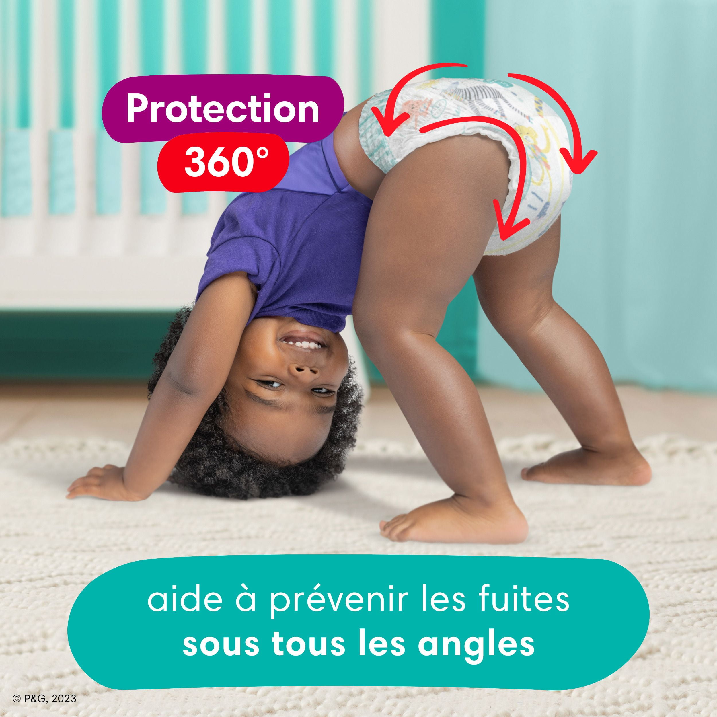 Couches Pampers Cruisers 360°, ajustement jusqu’à 100 % sans fuites, conçues pour les bébés actifs, couche à enfiler, rabats rapides conçus pour faciliter les changements, taille 4 64 Unité