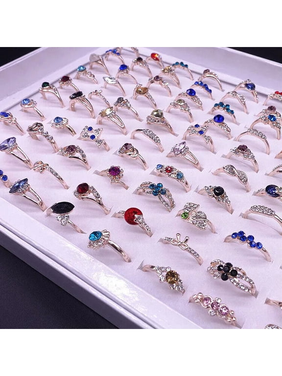 30Pcs Wholesale Colorful Crystal Mixed Rings Bulk Finger Band Ring Delicate Jewelry Lot