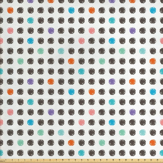 Abstract Fabric by the Yard, Contemporary and Colorful Pattern of Scribbled Round Blots on Plain Backdrop, Decorative Upholstery Fabric for Chairs & Home Accents, White Multicolor by Ambesonne
