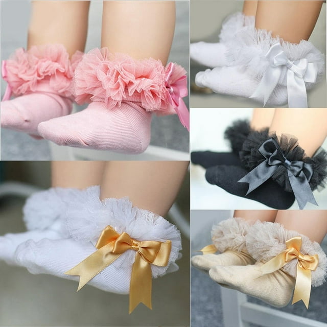 Princess Chaussettes Courtes en Coton à Volants en Dentelle pour Bébé Fille