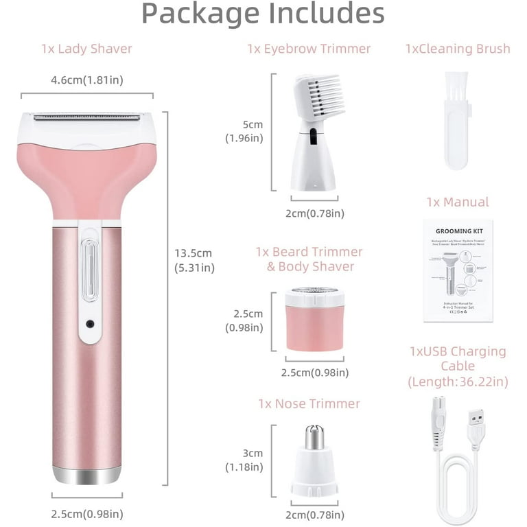 4-in-1 Hair Removal Women Electric Shaver Ladies Razor Hair Remover  Epilator USB Rechargeable for Face Body Legs Hair Trimmer Grooming Kit -  Walmart.com