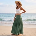 thumbnail image 4 of longantii Maxi Skirts for Women Cotton Linen Flowy Skirt Modern Fit A-Line Pleated Outfits Spring Party Streetwear Green M, 4 of 5