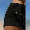 thumbnail image 6 of Women Crochet Cover Up Shorts Hollow Out High Waist Knit Bathing Suit Bikini Swimsuit Black S, 6 of 7