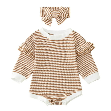 

Baby Girls Boys Romper Ruffle Autumn Long Sleeve Romper Bodysuit Headbands Baby Clothes