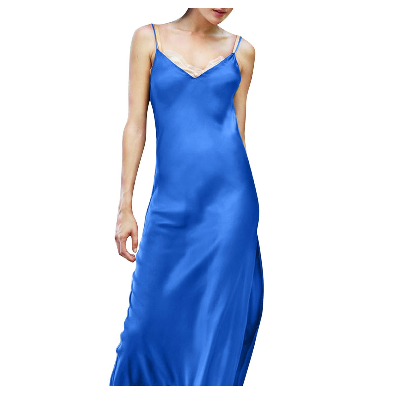 Womens Satin Silk Dress Slit Open Back Sling Long Dress