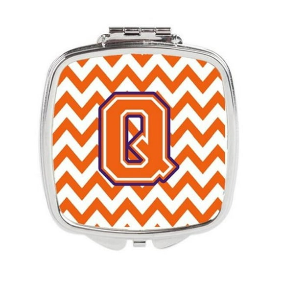 Carolines Treasures Letter Q Chevron Orange & Regalia Compact Mirror - Orange & Regalia
